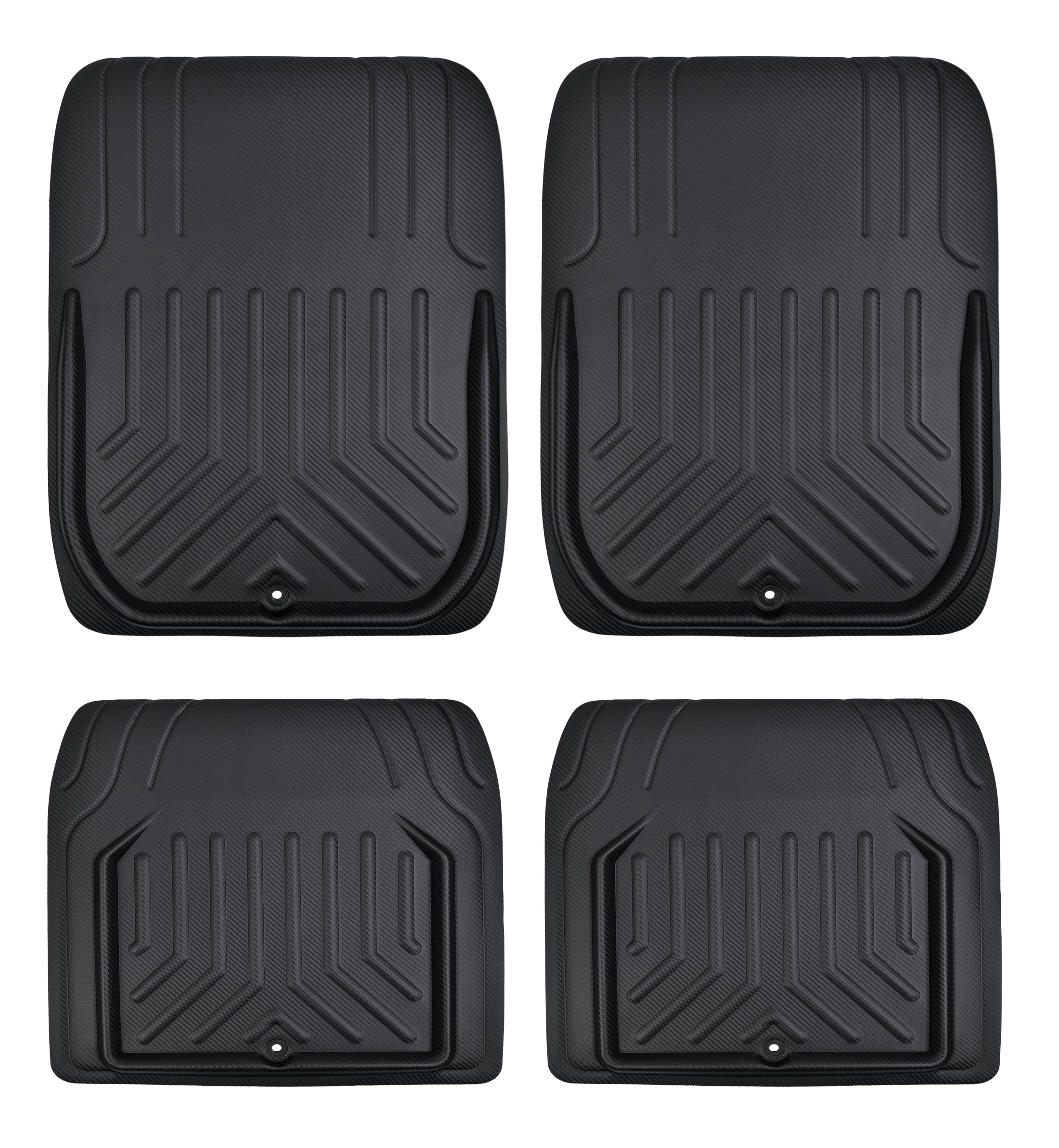 Stripe 4-Piece Faux Leather Black Car Floor Mat Set