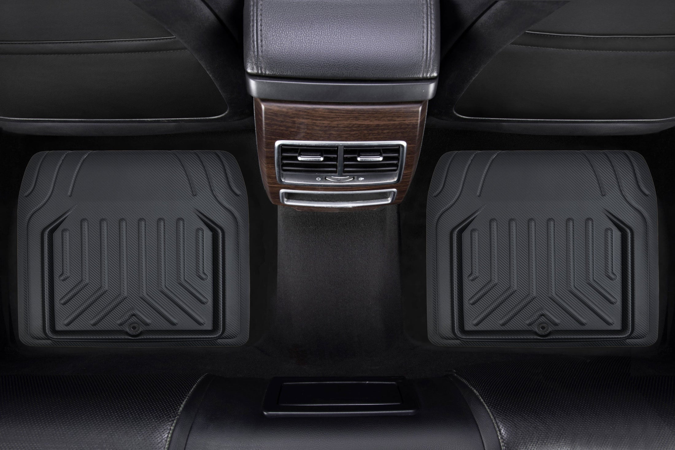 Stripe 4-Piece Faux Leather Black Car Floor Mat Set