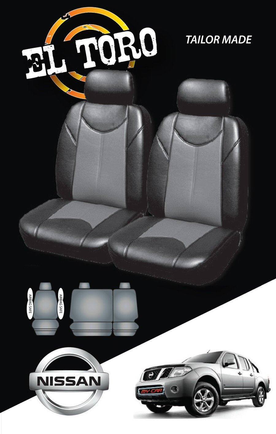 Leather Look Car Seat Covers For Nissan Navara D40 Dual Cab  2007-2020 | Black