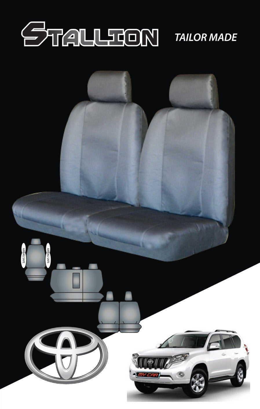 Canvas Seat Covers For Toyota Prado 02/2003-10/2009 120 Series Black