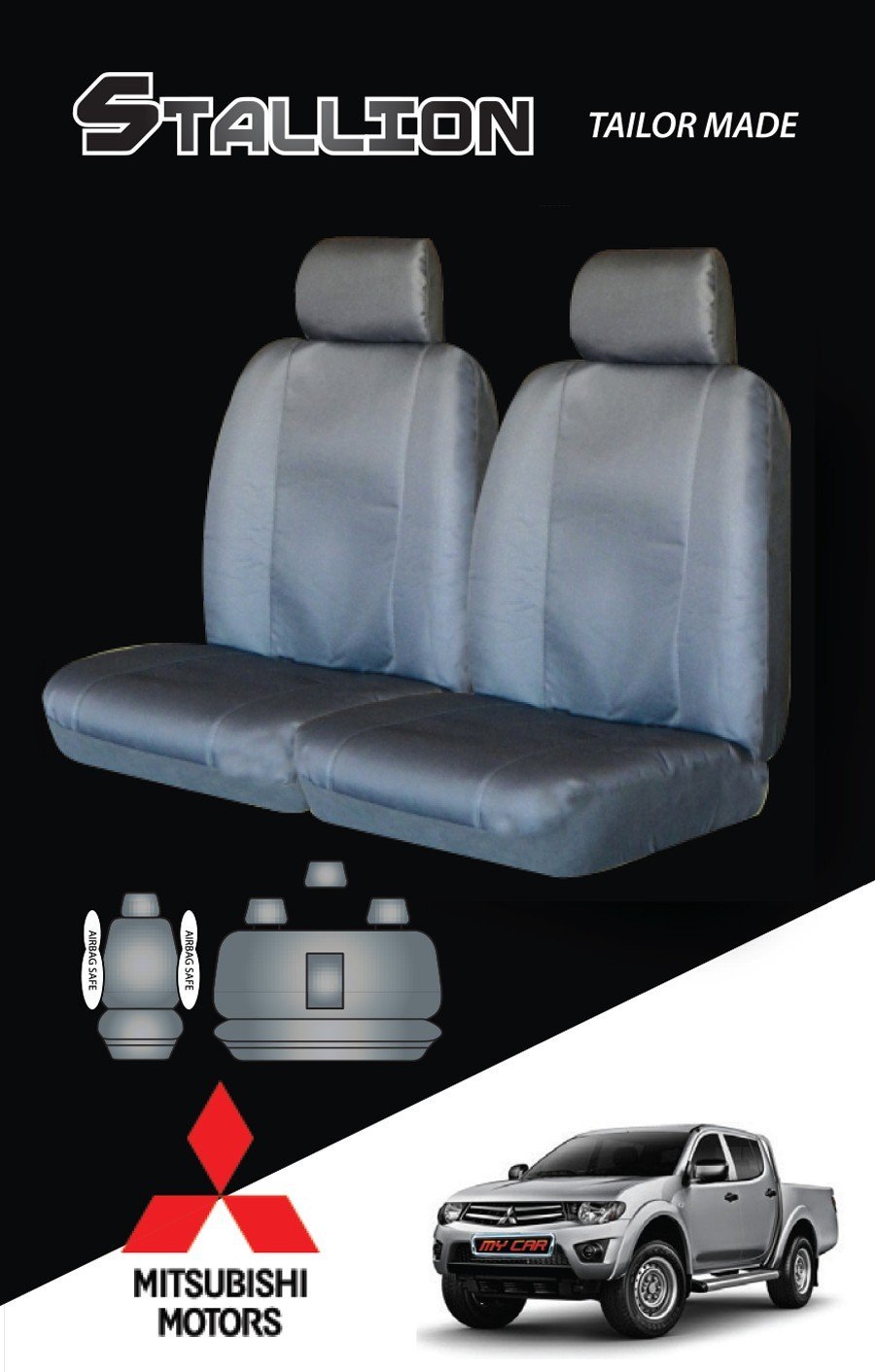 Canvas Seat Covers For Mitsubishi Triton 07/2006-2020 Grey Dual-Cab