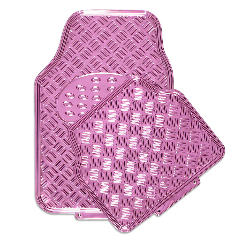 Venom 4-Piece Pink Rubber/Aluminium Look Car Mat