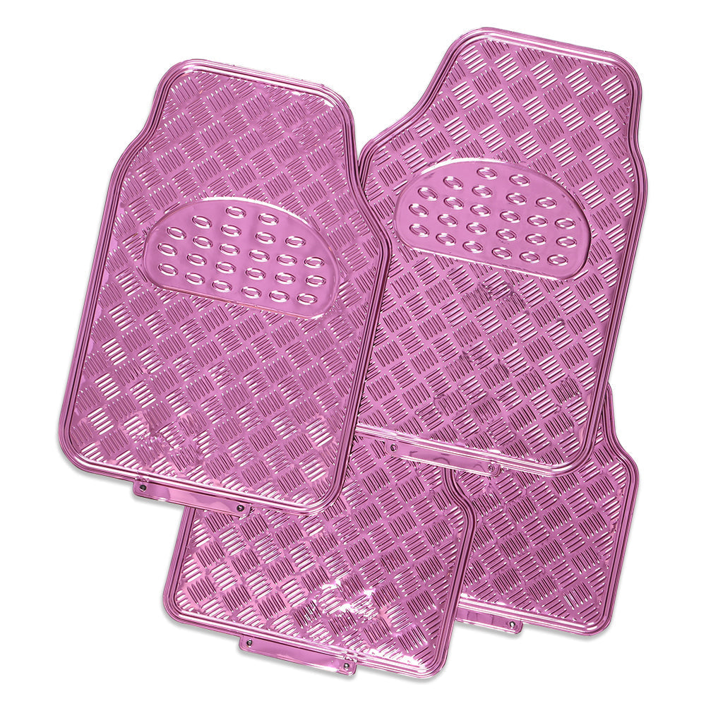 Venom 4-Piece Pink Rubber/Aluminium Look Car Mat