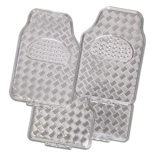 Venom 4-Piece Silver Rubber/Aluminium Look Car Mat