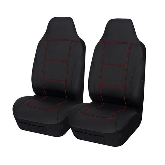Universal Front Seat Covers Size 60/25 | Black/Red Stitching