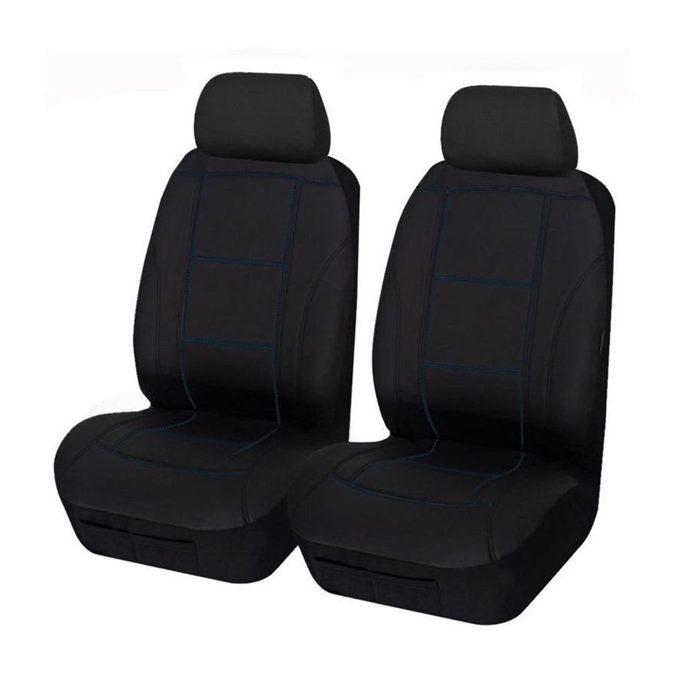 Universal Front Seat Covers Size 30/35 | Black/Blue Stitching