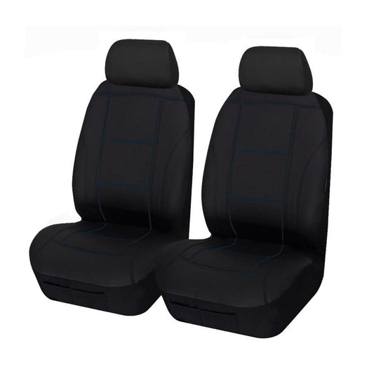 Universal Front Seat Covers Size 30/35 | Black/Blue Stitching