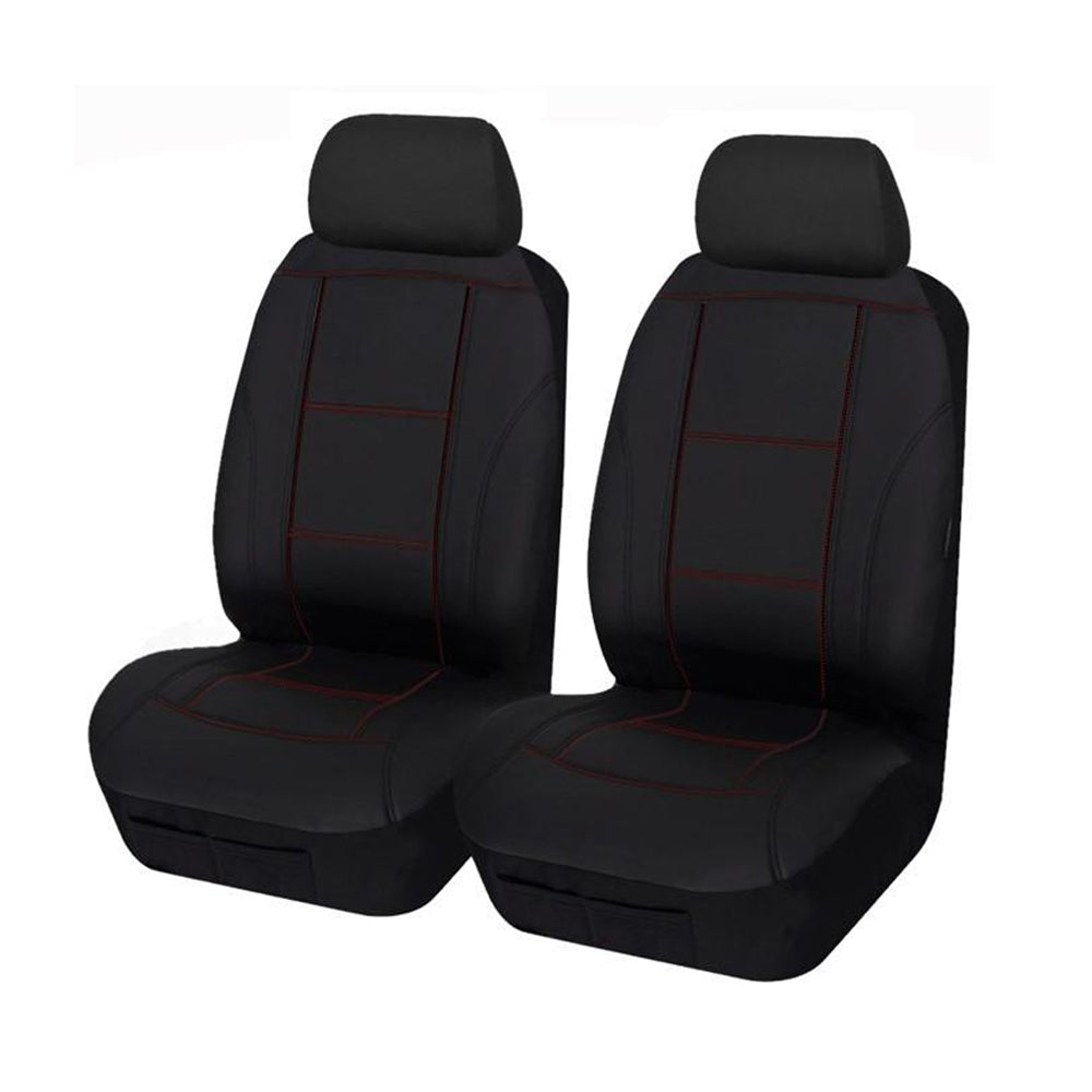 Universal Front Seat Covers Size 30/35 | Black/Red Stitching