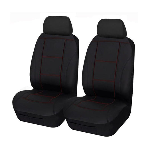 Universal Front Seat Covers Size 30/35 | Black/Red Stitching