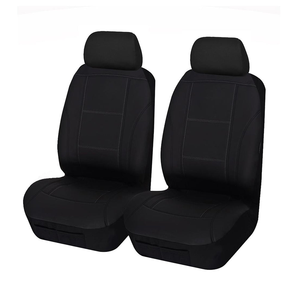 Universal Front Seat Covers Size 30/35 | Black/White Stitching