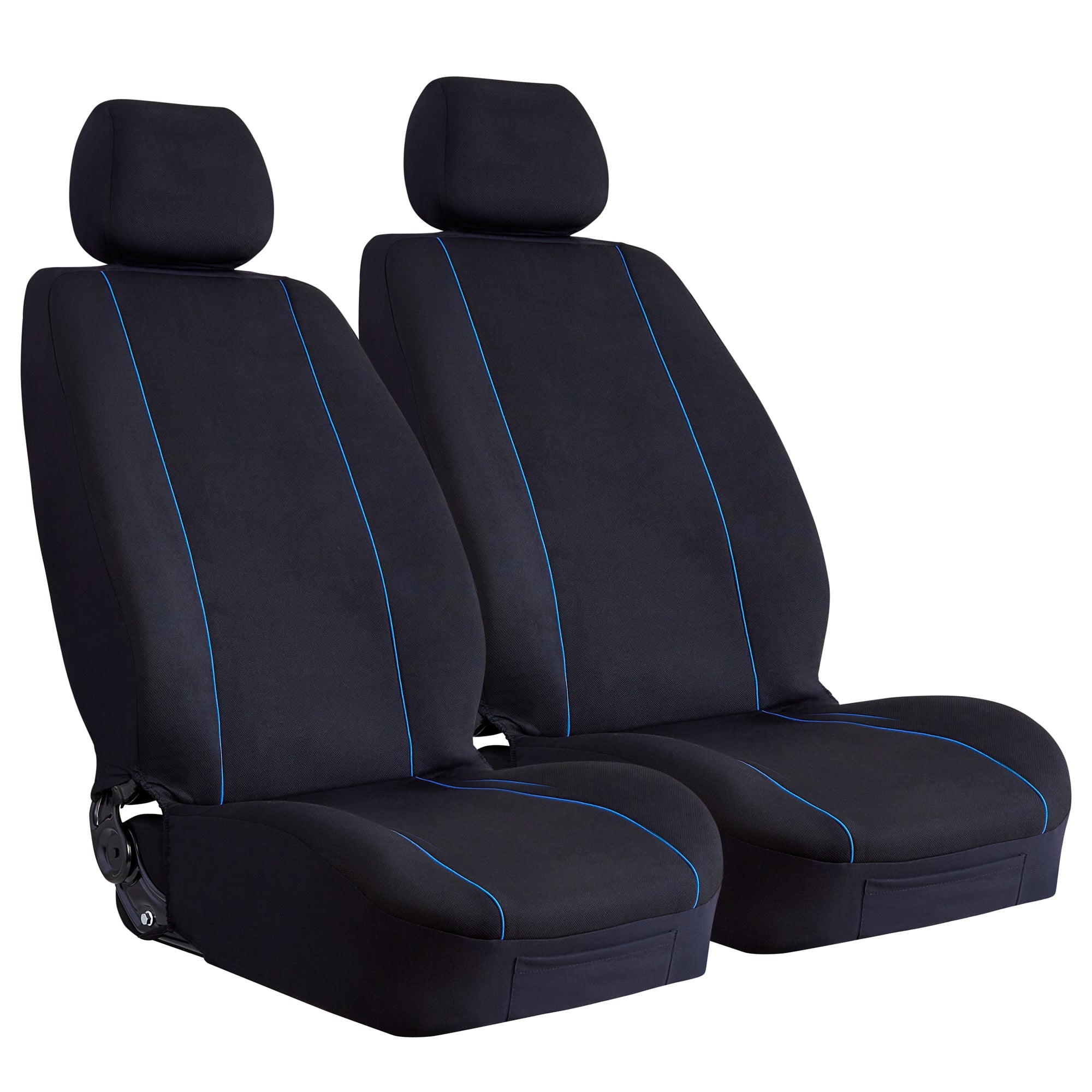 Universal Pinnacle Front Seat Covers Size 30/35 | Black/Blue Piping