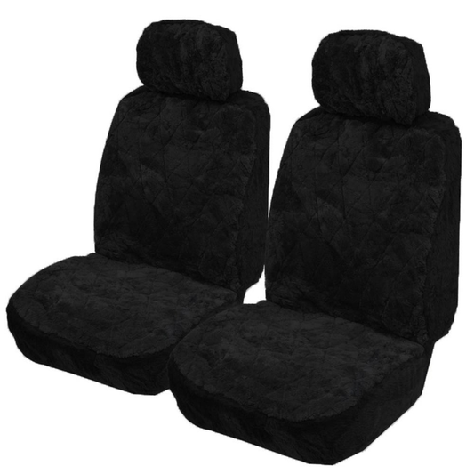 Diamond Genuine Sheepskin Car Seat Covers 14mm. Black. Pair