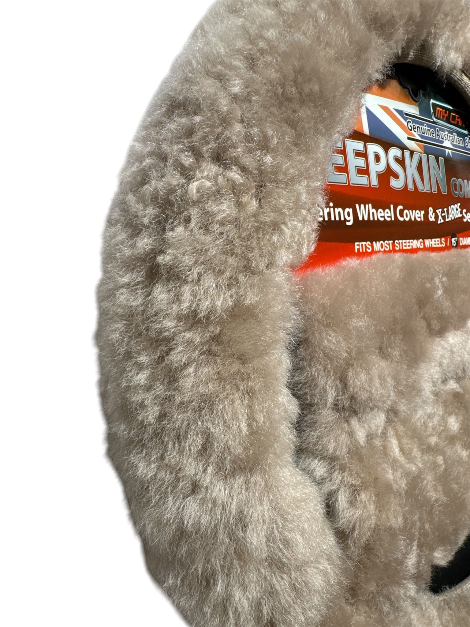 Sheepskin Steering Wheel Cover & 2x Seat Belt Pads Combo Luxury Mocha