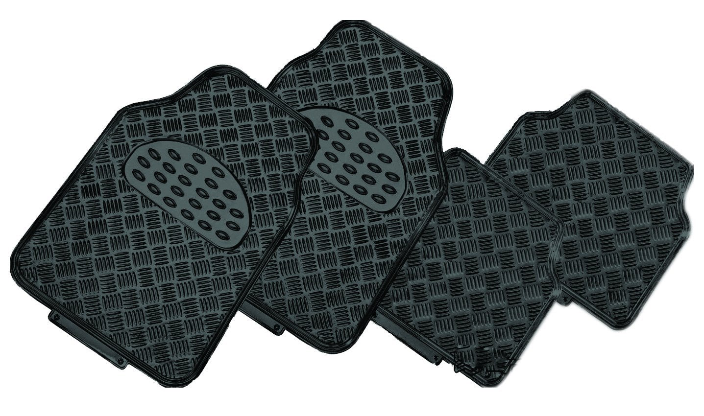 Venom 4-Piece Black Rubber/Aluminium Look Car Mat