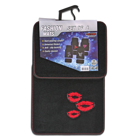 4 Piece Carpet Floor Mats In Kiss Design - Red Lips