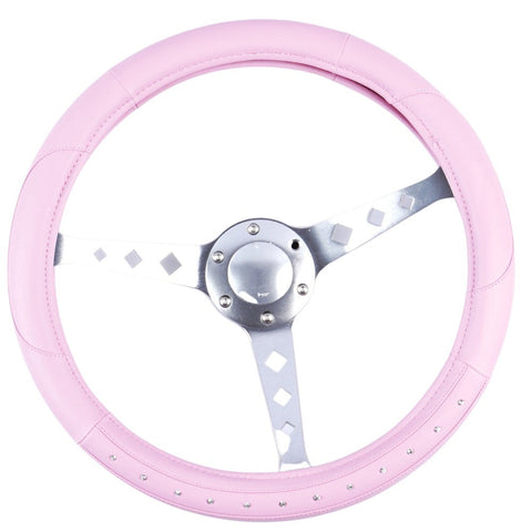 Glitzy Steering Wheel Cover With Encrusted Diamontes - Pink