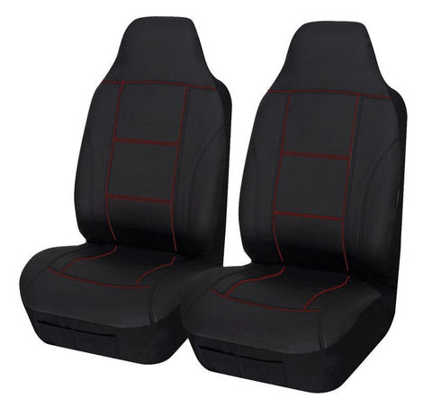 Universal Front Seat Covers Size 60/25 | Black/Red Stitching
