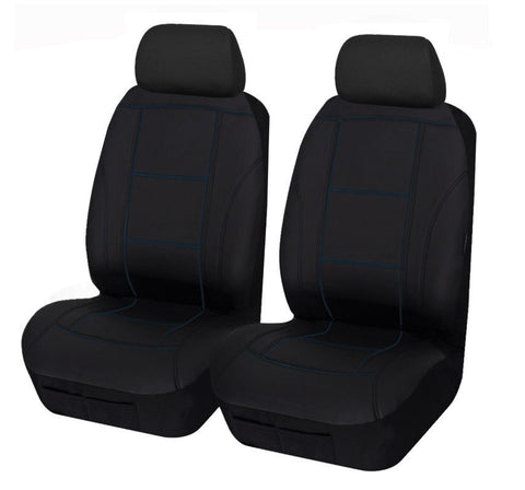 Universal Front Seat Covers Size 30/35 | Black/Blue Stitching