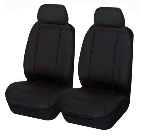 Universal Front Seat Covers Size 30/35 | Black/Red Stitching