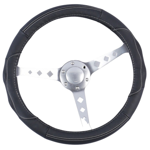 Nevada Steering Wheel Cover - Black/White [Leather]