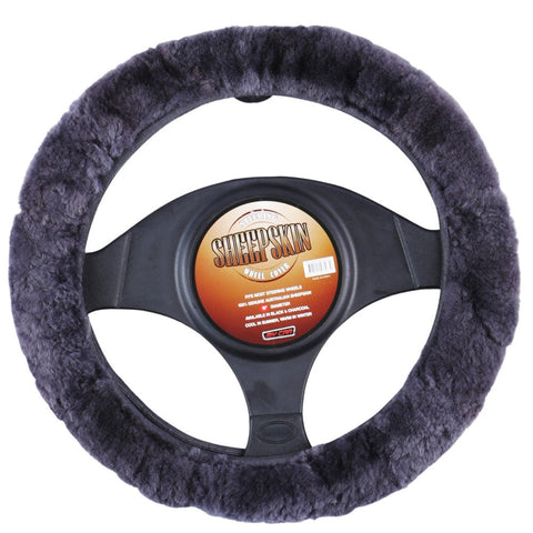 Sheepskin Steering Wheel Cover - Charcoal